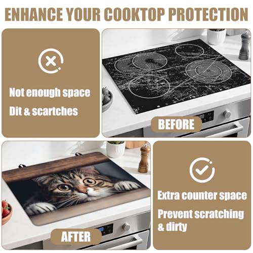 Image of Cute Cat Stove Top Covers for Electric Stove, Electric Gas Stove Pad Heat Resistant Range Cooktop Protector for Home Decor Kitchen 28 inchx20 inch
