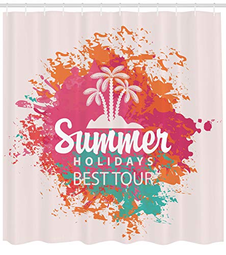 Ambesonne Saying Shower Curtain, Summer Holidays Best Tour Lettering Palm
