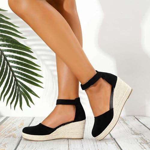 Image of Womens Espadrilles Sandals, Closed Toe Platform for Women Ankle Strap Casual Comfortable Wedge Sandals