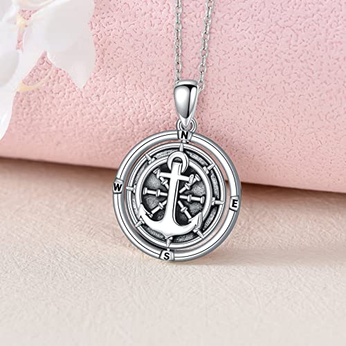 Rotating Compass Nautical S925 Sterling Silver Necklace - Inspirational Graduation and Retirement Gift for Women, Travel or Long Distance Jewelry3