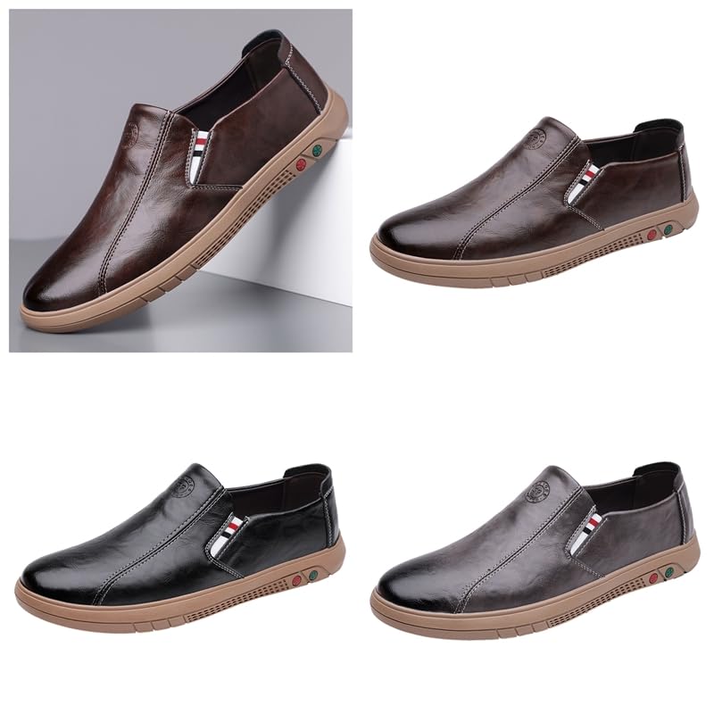 Men's Leather Slip On Casual Loafers Comfort Non Slip Soft Sole Walking Driving Work Office Boat Shoes2