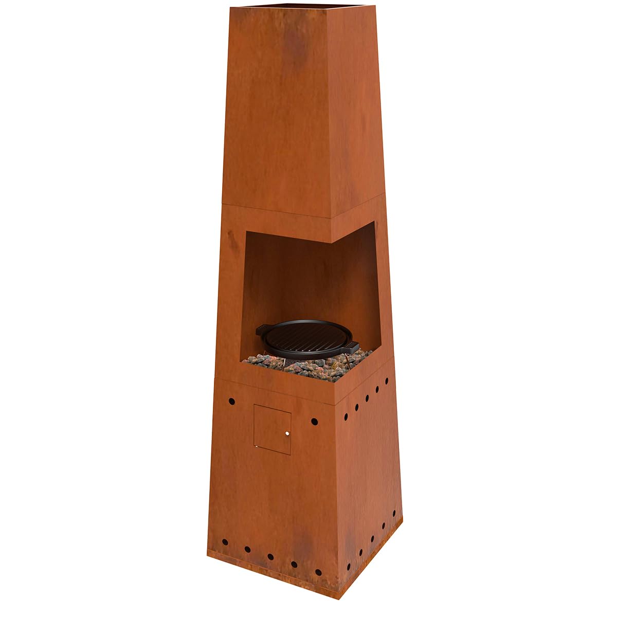 Casa Mia Tempo Gas Chiminea With Cooking Griddle: Industrial Corten Steel Patio Heater And Bbq For Contemporary Gardens