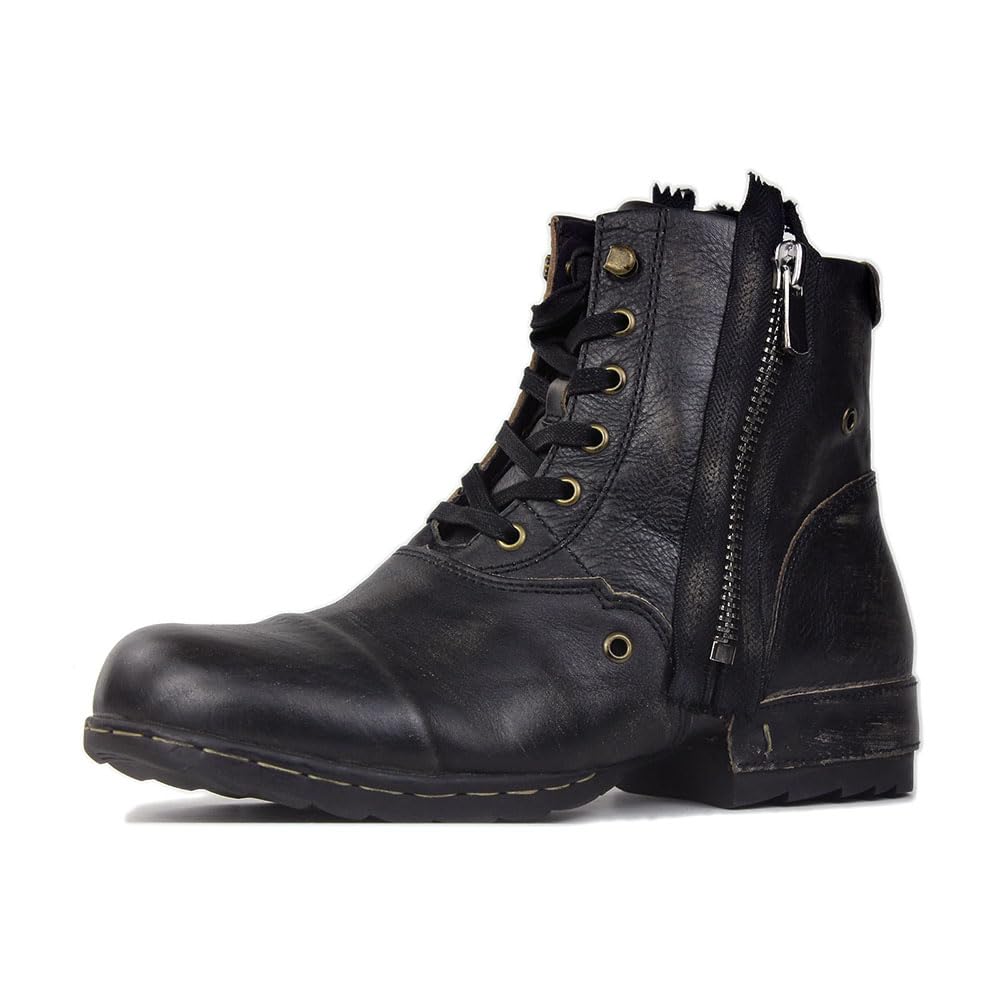 OSSTONE Moto Boots for Women Fashion Zipper-up Leather Chukka Boots Casual Shoes MS-5008-8-E-WUS-R