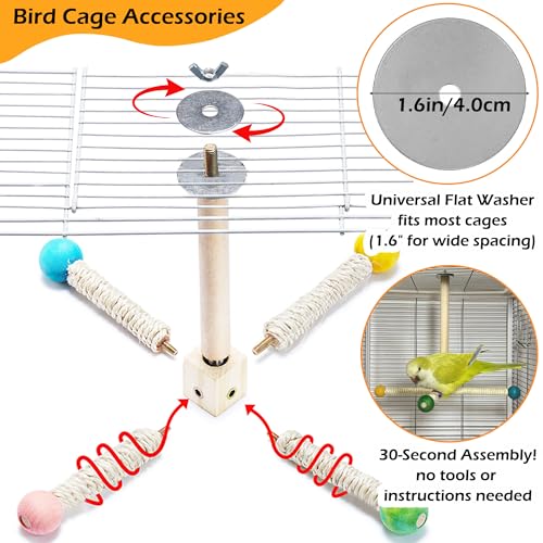 Image of Large Bird Perch Toy, Interactive Wooden 360 Spinning Cage Toy(L)