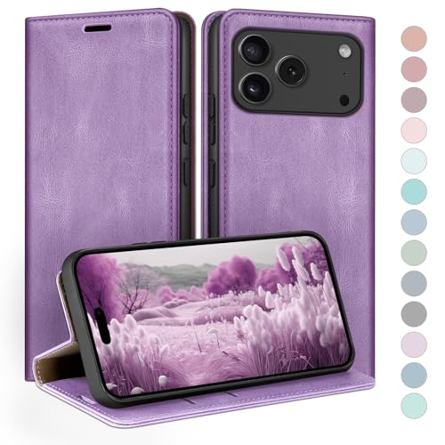 Étui pour iPhone 17 Pro Max 6.9" avec fentes pour cartes et cover à rabat antichoc lilas violet