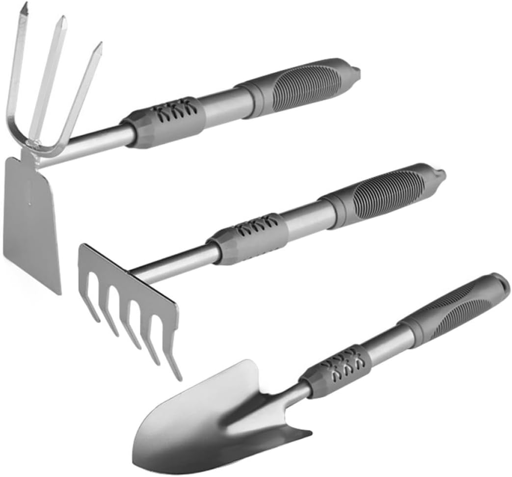 BESPORTBLE Garden Digging Shovel Set 3pcs with Wood Handle Small Soil Digging Tools for Flower and Vegetable Planting, Silver Heavy-Duty Gardening Hand Tools for Home Garden Care