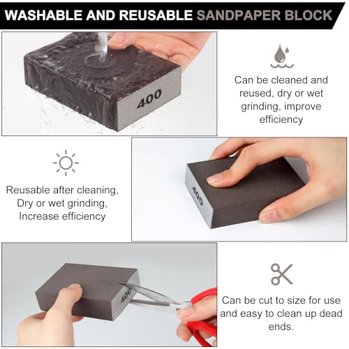 Image of Romeda 8-Pack Sandpaper Block, 400 Grits Washable and Reusable Handmade Sanding Sponge, Drywall Sandpaper Blocks for Wooden Drywall Sheetrock and Metal Glazing