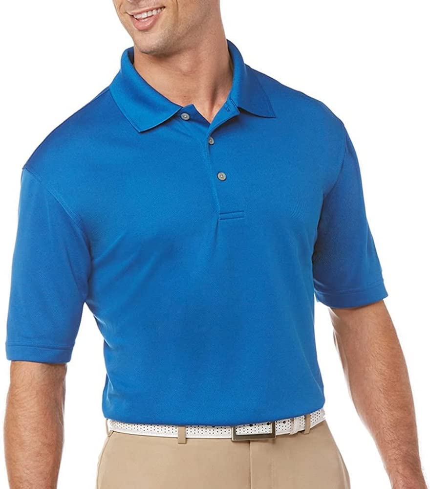 PGA TOURMen's Airflux Solid Mesh Short Sleeve Golf Polo Shirt with Rib Collar