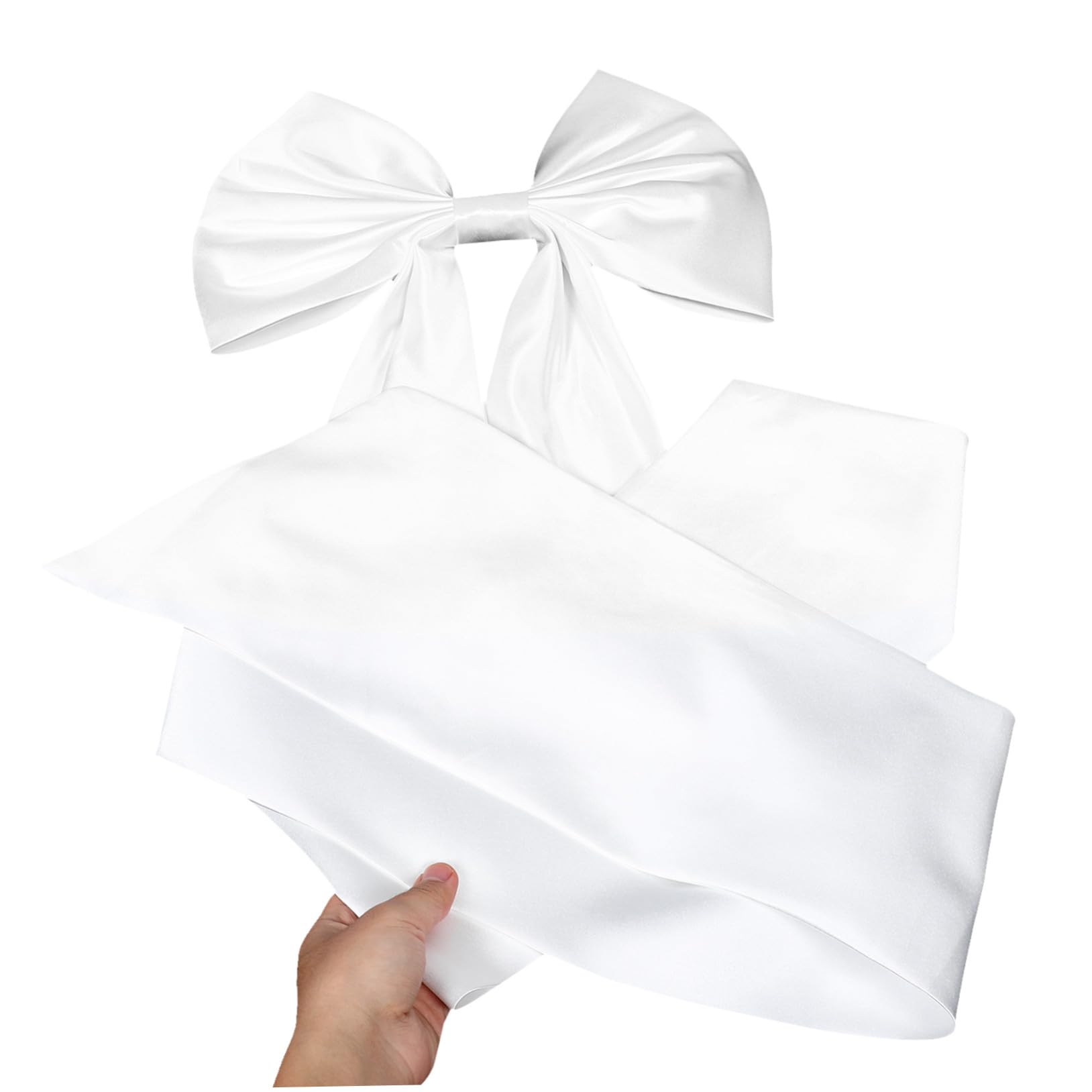 Abnehmbare Brautschleife aus Weißem Satin für Hochzeitskleid | Langer Schleifenzug mit Elegantem, Schlichtem Design, Passend für Formelle Robe und Kirchliche Trauung