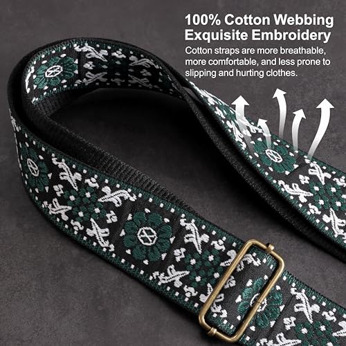 Nefelibata Guitar Strap,Jacquard Embroidery Cotton Guitar Straps with Crazy Horse Leather Ends for Bass Electric & Acoustic - Image 4
