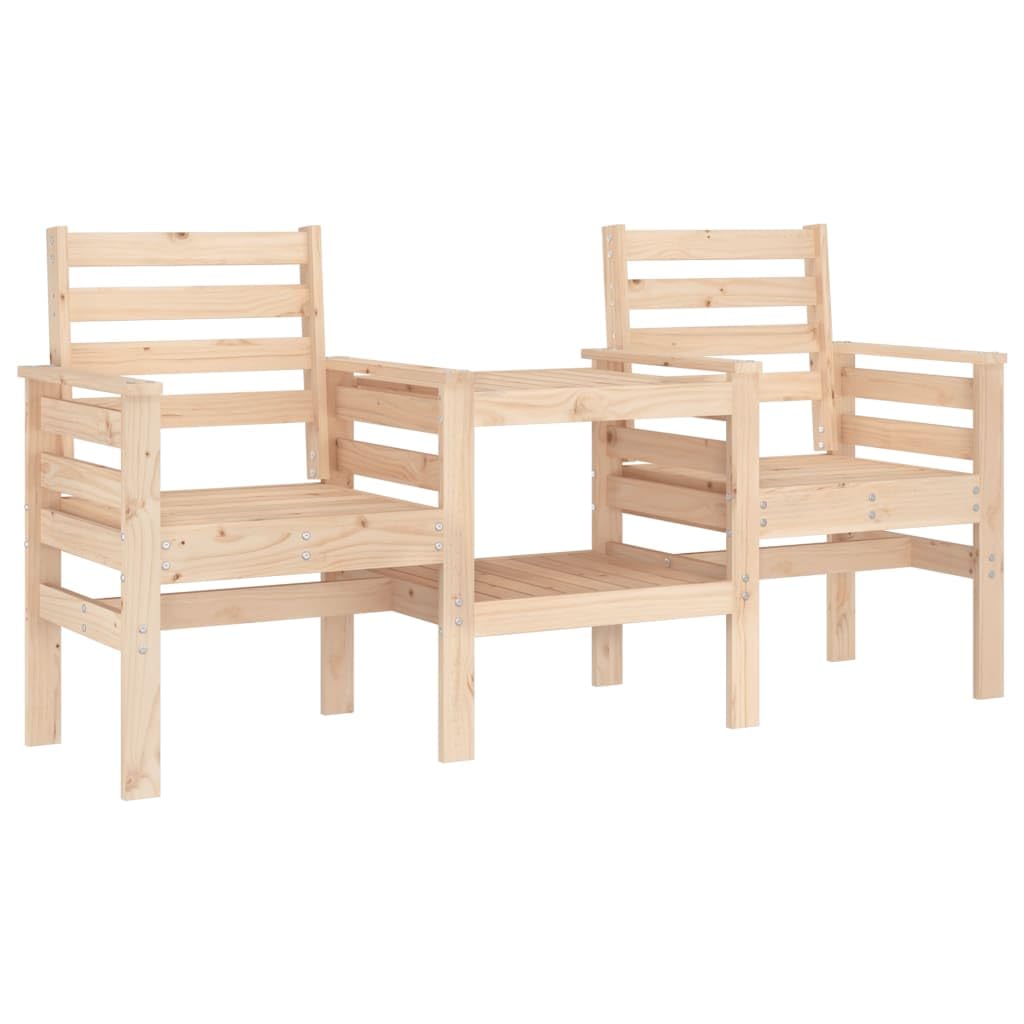 Gartenbank mit 2 Sitzplätzen aus massivem Kiefernholz mit integriertem Tisch, Armlehnen und Rückenlehne für Weinglas, Snacks oder Kaffee, Latten-Design verhindert Wasseransammlung, Kapazität