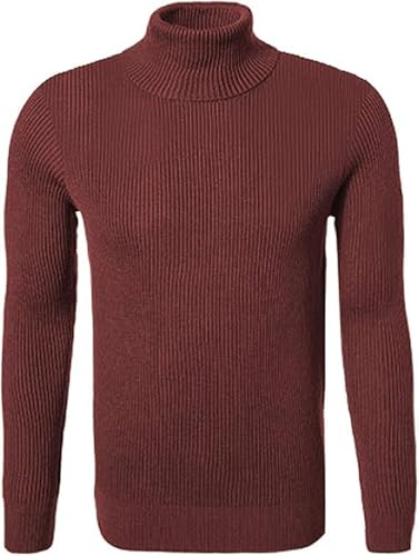 Hann Brooks Mens Warm Thick Cotton Classic Fit Roll Polo Turtle Neck Ribbed Textured Jumper Pullover Top (UK, Alpha, M, Regular, Regular, Burgundy)