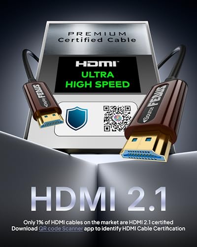 Image of FEDUS Fiber Optic HDMI Cable 20 Meter 8K@60Hz 4K@120Hz in-Wall Rated HDMI 2.1, 48Gbps Ultra High Speed Slim Flexible HDMI to HDMI Cable cord with Dolby Vision Atmos, HDR, eARC, HDCP TV, Soundbar