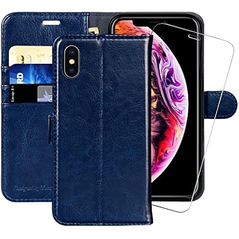 MONASAY iPhone XS/X Wallet Case with Screen Protector Cover