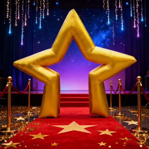 10Ft Christmas Inflatable Star Arch, Movie Night Activity Decorations Golden Star Opening Yards Decors,Apply to Xmas Carnival Birthday Parties Holiday Family Gathering Thanksgiving Day New Year