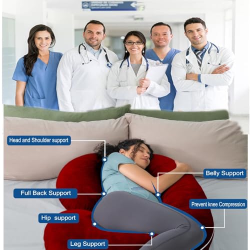 Image of C-Shaped Sleeping Pregnancy Pillow| Removable Velvet Covers| PregnoCare Fibres| Baby Shower Gift, Maternity, Nursing| Full Body Soft-Support Bump, Head, Back, Shoulder, Hips, Legs and Belly (Red)