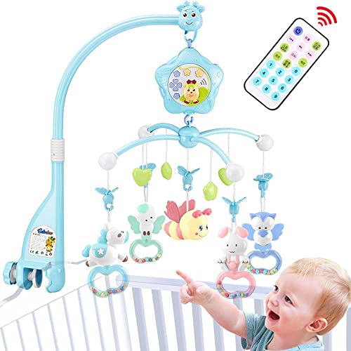 Image of Baby Crib Mobile with Lights and Musicial, Remote, Projector, Newborn Gift for Ages 0+ Months (Blue-Bee)