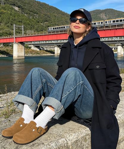 Image of KIDMI Genuine Suede Clogs for Women Men Cork Footbed Sandals Leather Mules Potato Shoes with Arch Support