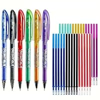 WOLMIK Ballpoint Pen, 6 Colours Erasable Rollerball Pen, 0.5 mm with Eraser, for School & Office Supplies, Students, Notebooks, Planners, Bullet Journals