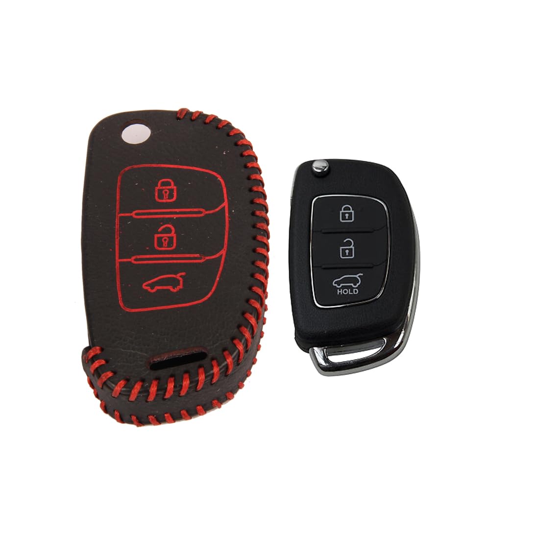 ACTO LEATHER RED KEY COVER WITH KEY CHAIN FOR HYUNDAI I-20