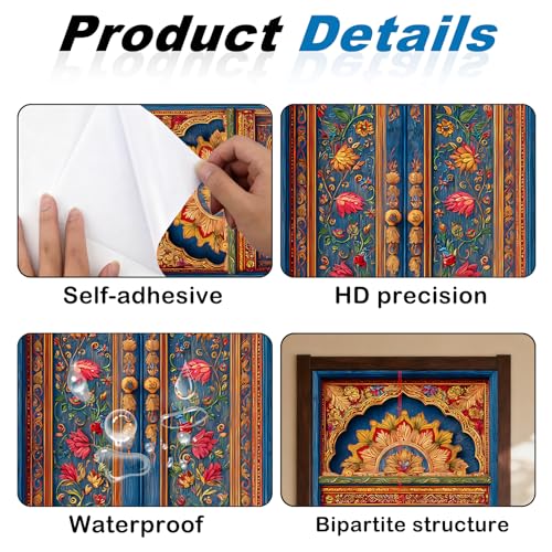Image of Nuxovilar Floral Carved Door Stickers Peel Stick PVC 30.3x78.7 in Cover | Door Stickers Wall Decals Peel Stick Cover Vinyl Art Poster Living Room Entryway (Floral Carved)