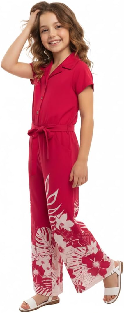 Girl Hawaiian Wide Leg Maxi Jumpsuit Romper in Indri Pink