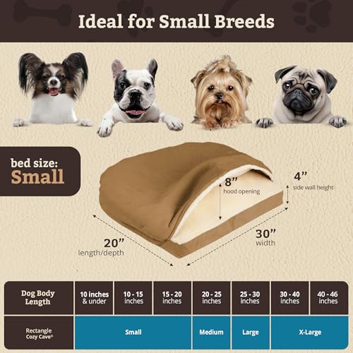 Image of Snoozer Rectangle Cozy Cave Dog Bed, Hooded Dog Bed, Camel (S)