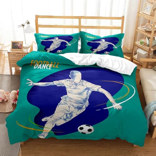BJCJGGL Parure de Lit 220x240 Adulte Football Ballon Housse de Couette 2 Personnes avec Fermeture Éclair et 2 Taie d'oreiller 65x65 cm - Doux Respirant Microfibre Housse de Couette
