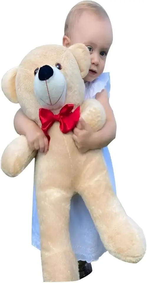 Barros Baby Urso de Pelúcia Gigante Teddy 50 Cm Macio com Laço Vermelho Doce de Leite