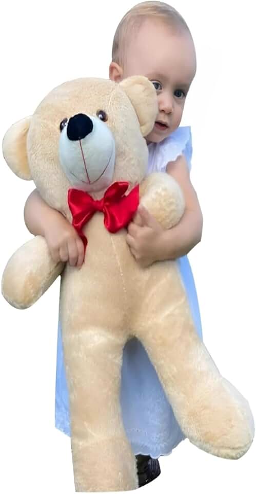 Barros Baby Urso de Pelúcia Gigante Teddy 50 Cm Macio com Laço Vermelho Doce de Leite