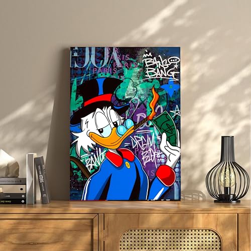 Image of PAINTINGMANTRA Money & Success Pop Art Canvas Print, Street Style Millionaire Duck Cash, Modern Urban Decor for Office & Man Cave, Canvas print Ready to Hang - 41x56 cm