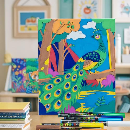 Image of SNEILJOY Paint by Numbers Kit for Kids Ages 4-12, 3 Pack Canvas Set