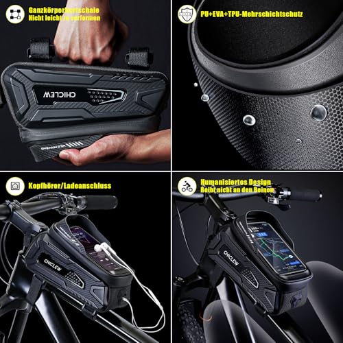 CHICLEW 2L Fahrradtasche Rahmentasche Handyhalterung Wasserdicht, 0.25mm TPU Touchscreen, Military...