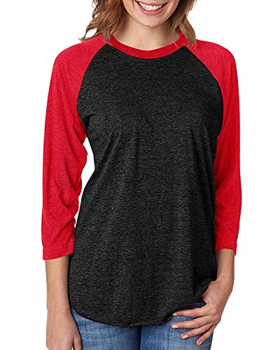 Next Level Apparel 6051 Unisex Tri-Blend 3 by 4 Sleeve Raglan - Vintage Black & Red, Medium