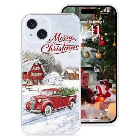 Pepmune Compatible with iPhone 15 Case Cute Christmas Design Camera Protection Shockproof Soft TPU Clear Xmas Back Bumper Cover for Apple iPhone 15 Phone Case Snow Scene Cover