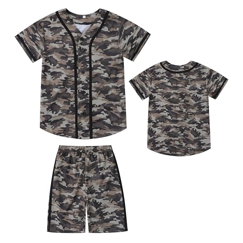 Image of Boys Camouflage Short Sleeve T-Shirt and Shorts Set 2 Piece Summer Camo Baseball Clothes Outfit for Kids Ages 2-14