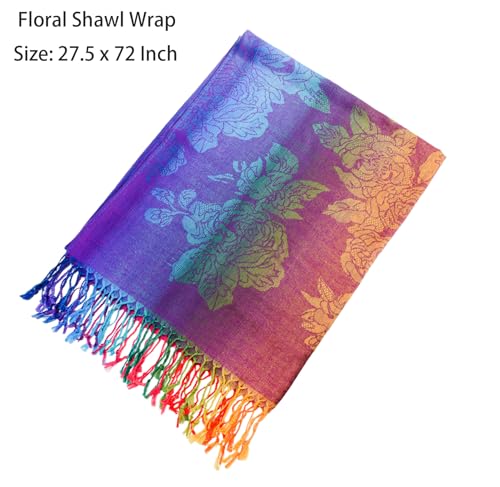 Jucoan Large Rave Fan and Pashmina Rave Scarf Floral Shawl Wrap Set for Women, 2- in-1 Rave Essential Bamboo Folding Clack Hand Fan for Dance Music Festival Party, Performance, Party Favor Gift2