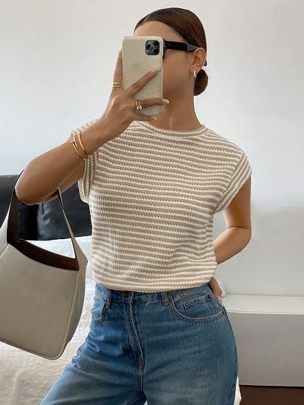 Image of Jawdrobe Women's Striped Western Top Round Neck Cap Sleeve T-Shirt for Women