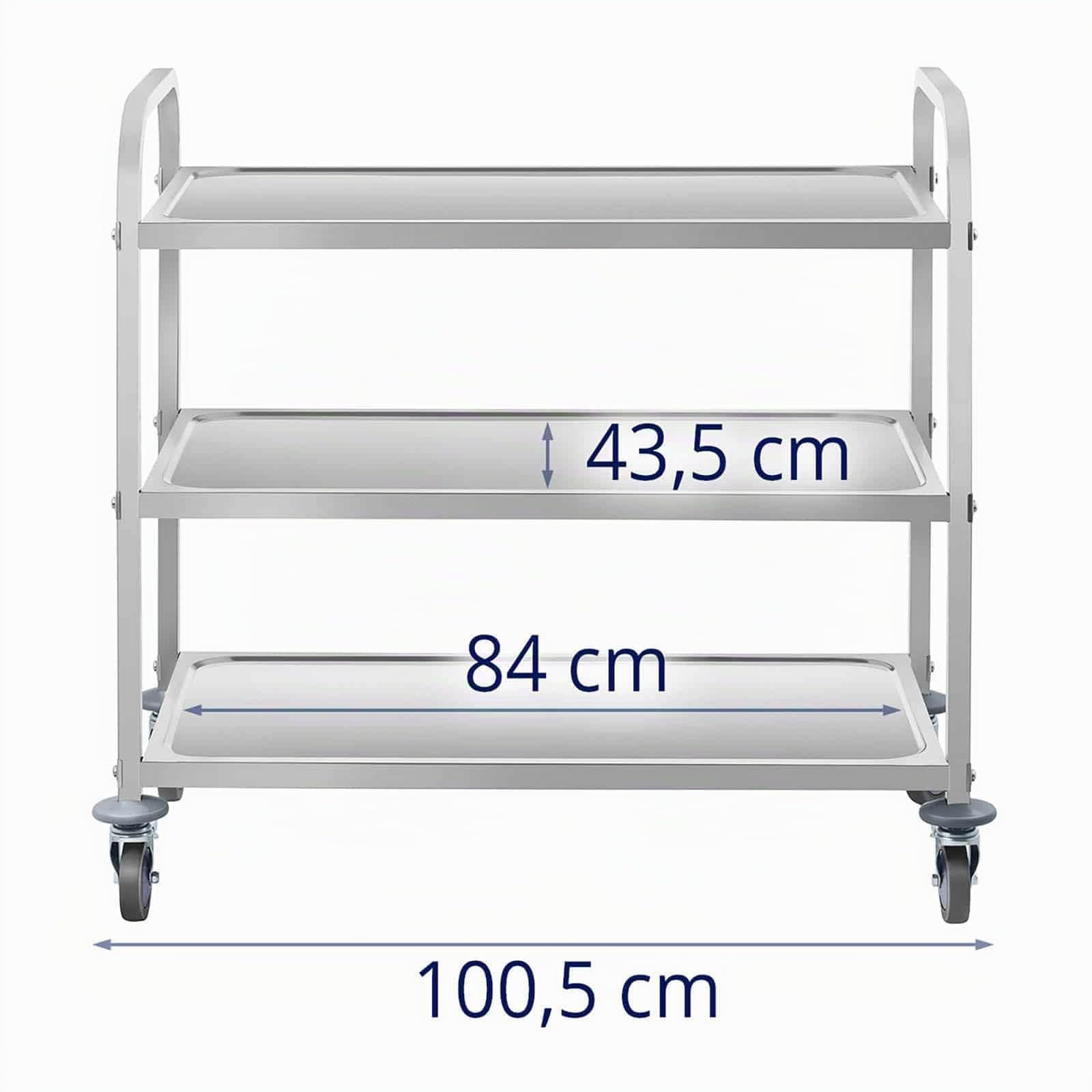 Royal Catering RCSW-6.2 Carro Cocina Carrito de Servicio con Ruedas (3 Estantes, Distancia Entre estantes 28,5 cm, Capacidad 500 kg, Acero Inoxidable)