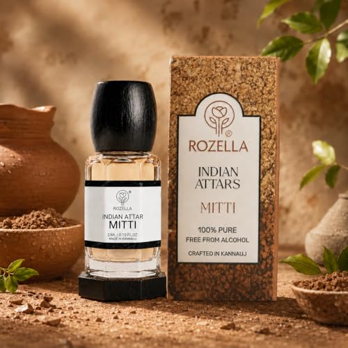 Image of ROZELLA Mitti Authentic Attar for Men and Women | Rain Soaked Earth Inspired Perfume Oil | Traditional Fragrance Blend | Non Alcoholic Long Lasting Fragrance Attar | 3 ml