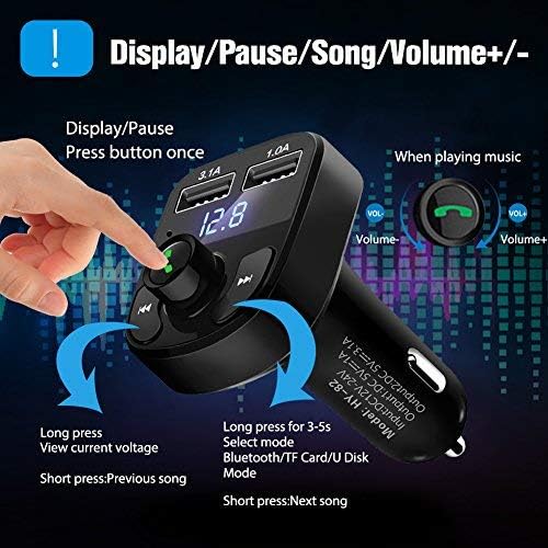 AIKESI Bluetooth FM Transmitter for Car Kit Portable Wireless Radio Adapter&Mp3 Music Stereo Adapter Dual USB Ports Quick Charge 3.0 Handsfree Call Car Charger for iPhone/Samsung/LG (Black-HY82)