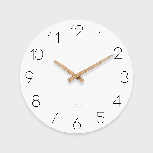 mooas Flatwood Wall Clock (Wood Big),13 Non-Ticking Sweep Movement Decorative Battery Operated Wooden Wall Clock for Home Living Room Kitchen Bedroom Office School
