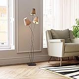 Das Gestell der Stehlampe ist aus pulverbeschichtetem Stahl, die Schirme sind aus Baumwolle