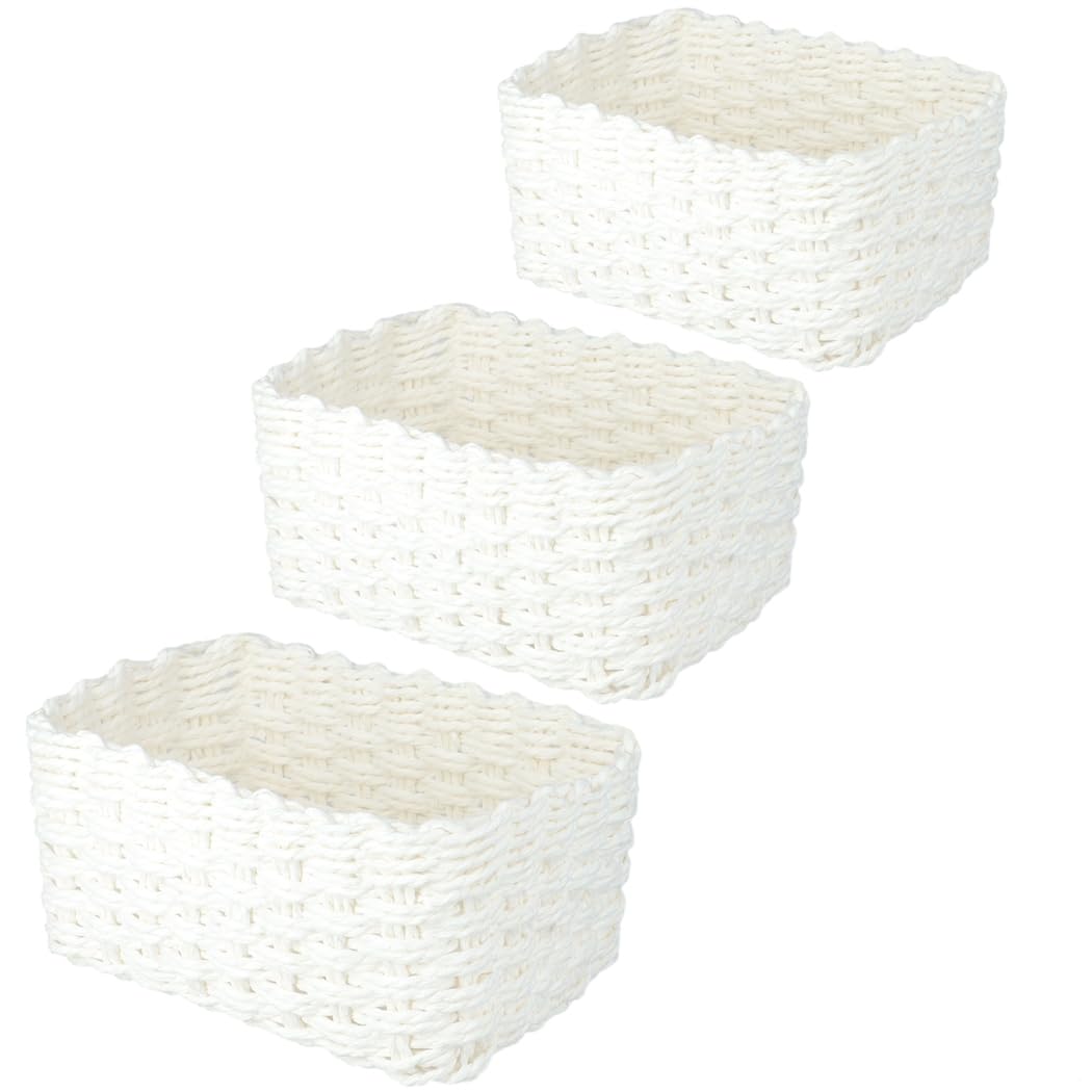3 cestas tejidas de cuerda de papel blanco, organizador apilable para el hogar con forma rectangular