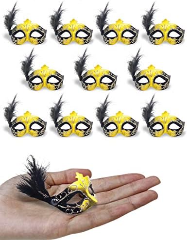 Mini Mask Party Decoration - Yiseng 12pcs Black Feather Mardi Gras Mask Novelty Gift