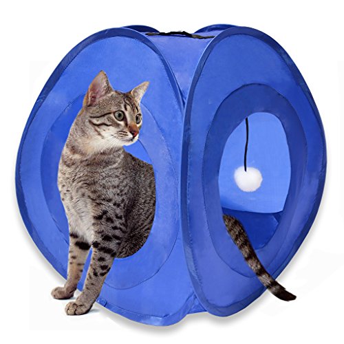 MYDEAL PRODUCTS Pop Up Instant Kitty Play and Sleep Tent with Portable, Foldable Design and Built in Toy for Cats, Kittens, and Other Small Animals!