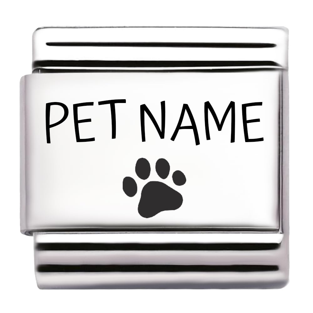 Pet Paw Name Personalised Custom Engraved Italian Charm Fits All 9mm Bracelet Links. Dog or Cat (CUSTOM PET NAME)