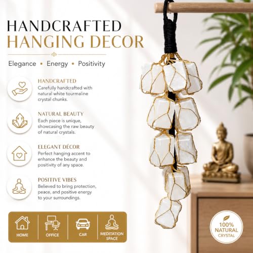 Image of White Tourmaline Crystal Rough Tumble Chunks, Natural Stone for Protection, Vastu Correction, Negative Energy Shield, Evil Eye Protection, Hanging Ornament (White)