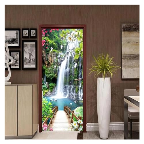 Sticker de porte paysage cascade autocollant mural maison 95x215 - 3