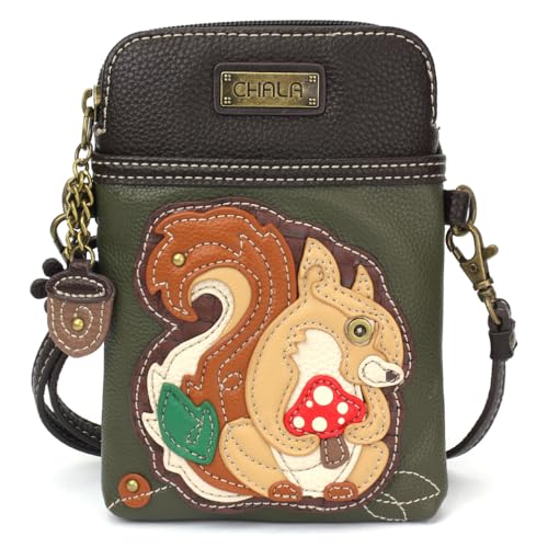 Image of CHALA Woodland Animal Collection Cell Phone Crossbody Purse-Women PU Leather /Canvas Multicolor Handbag with Adjustable Strap